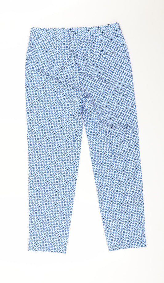 M&S Womens Blue Geometric Trousers Size 8 L26 in