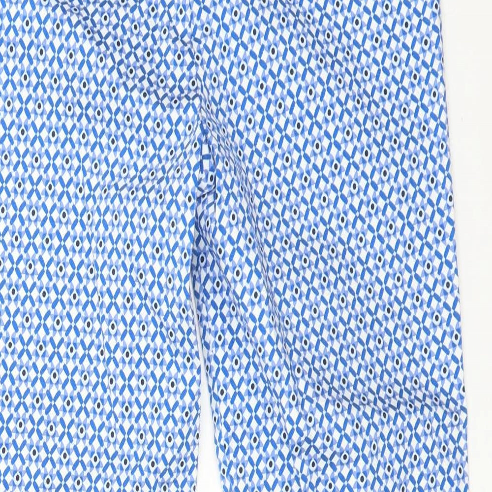 M&S Womens Blue Geometric Trousers Size 8 L26 in