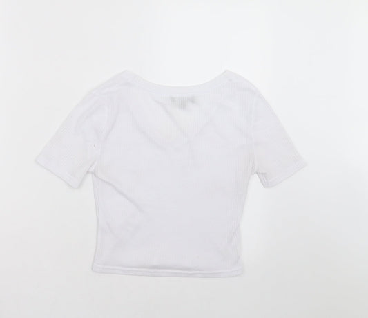 New Look Womens White Striped Basic T-Shirt Size 8