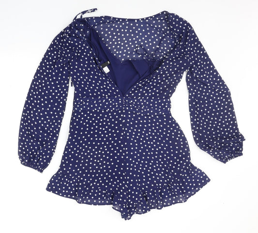 Divided Womens Blue Polka Dot Jumpsuit One-Piece Size 10