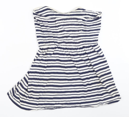 INSIDE Womens Blue Striped Basic T-Shirt Size L