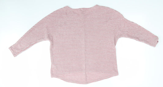 New Look Womens Pink Striped Pullover Jumper Size M - Open weave stripe
