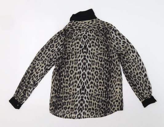 New Look Womens Black Animal Print Basic Button-Up Size 10