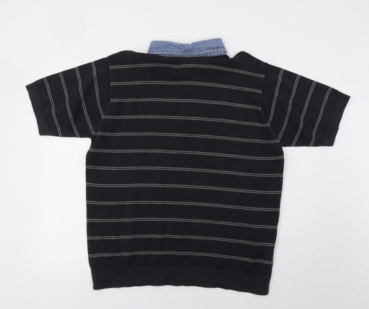 M&S Mens Black Striped Polo Size L