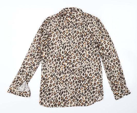 H&M Womens Beige Animal Print Basic Button-Up Size 4