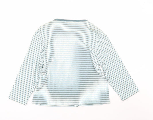 M&S Womens Blue Striped Cardigan Jumper Size 16