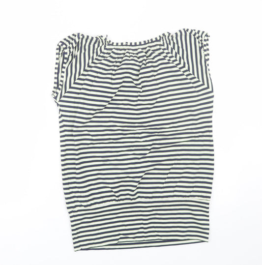 M&S Womens Blue Striped Basic T-Shirt Size 8