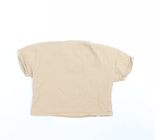 New Look Girls Beige Cropped T-Shirt Size 9 Years - hearts