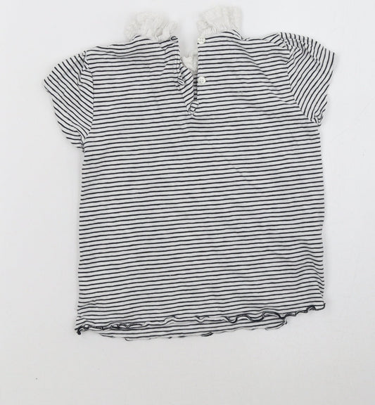 NEXT Girls White Striped Basic T-Shirt Size 2-3 Years