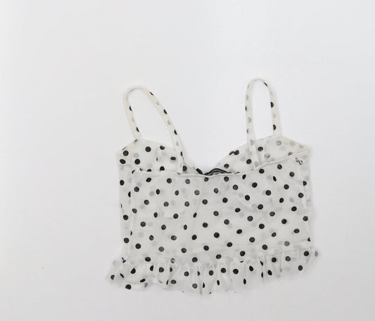 PRETTYLITTLETHING Womens White Polka Dot Cropped Tank Size 6
