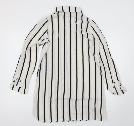 Parisian Collection Womens White Striped Shirt Dress Size 8