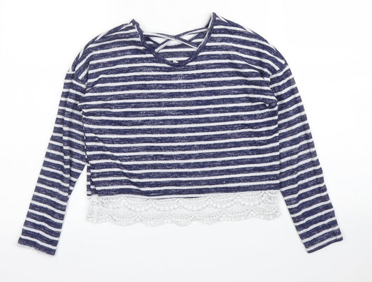 Primark Girls Blue Striped Basic T-Shirt Size 9 Years