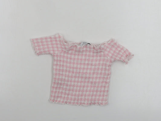 Primark Girls White Striped Cropped T-Shirt Size 5-6 Years