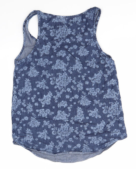 Mango Womens Blue Floral Basic Blouse Size S