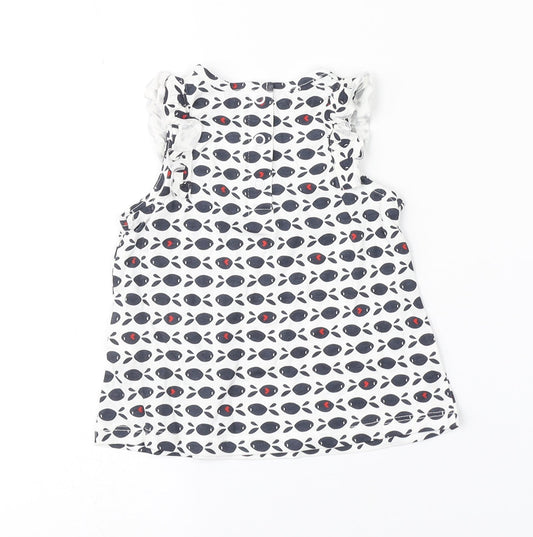 Preworn Girls White Animal Print Basic Blouse Size 9-12 Months