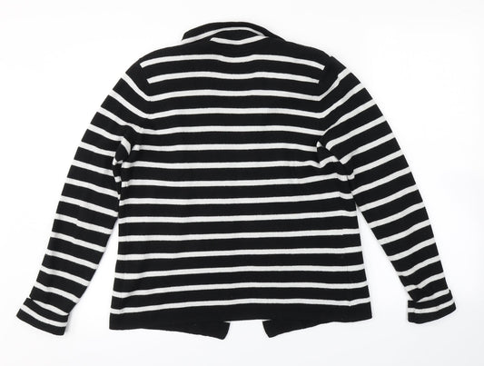 M&S Womens Black Striped Cardigan Jumper Size 12