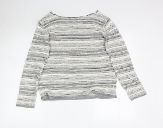 Preworn Womens Grey Striped Knit Pullover Jumper Size 16