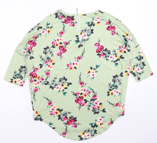 Peacocks Womens Green Floral Basic T-Shirt Size 10