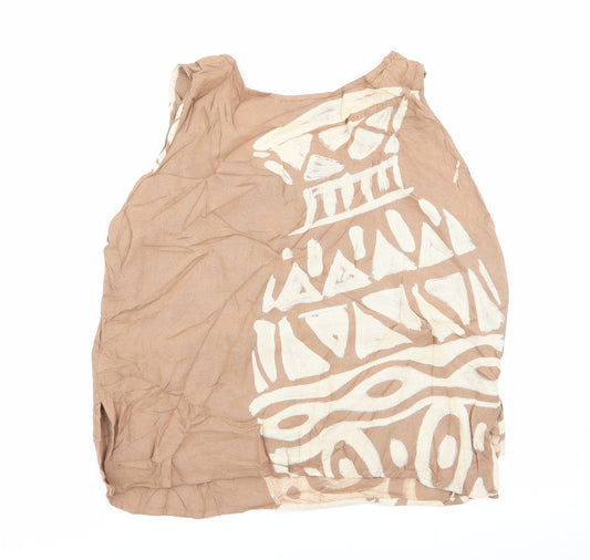 Ananda Womens Beige Geometric Basic Tank Size M - Size M/L