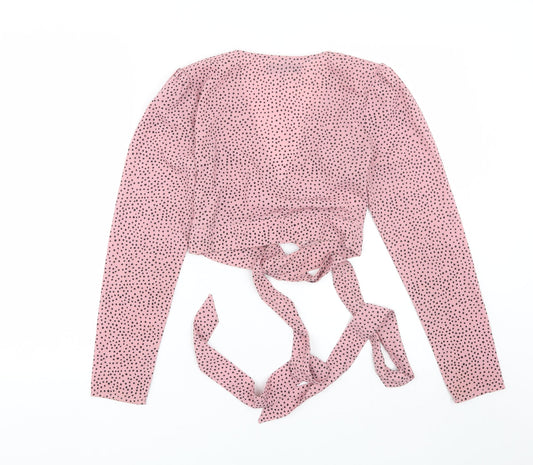 Fashion Union Womens Pink Polka Dot Cropped T-Shirt Size 6