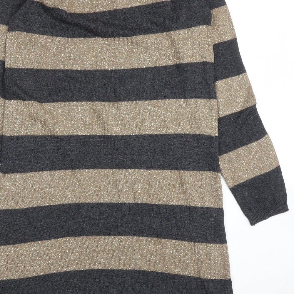 M&S Womens Grey Striped Tunic Jumper Size 10