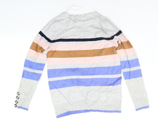 M&Co Womens Grey Striped Pullover Jumper Size 10