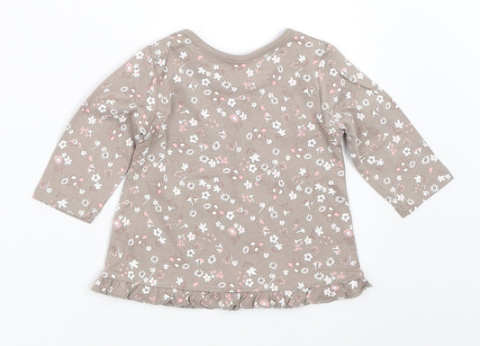 George Girls Grey Floral Basic T-Shirt Size 0-3 Months