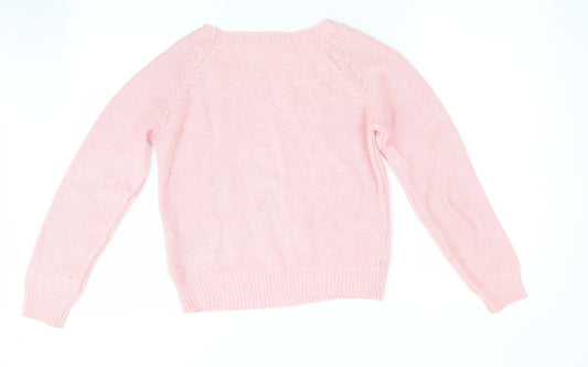 Oasis Womens Pink Geometric Pullover Jumper Size XS - Peach in Colour