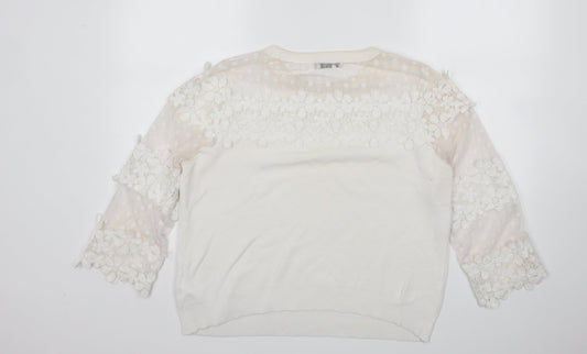 Per Una Womens White Floral Pullover Jumper Size 16