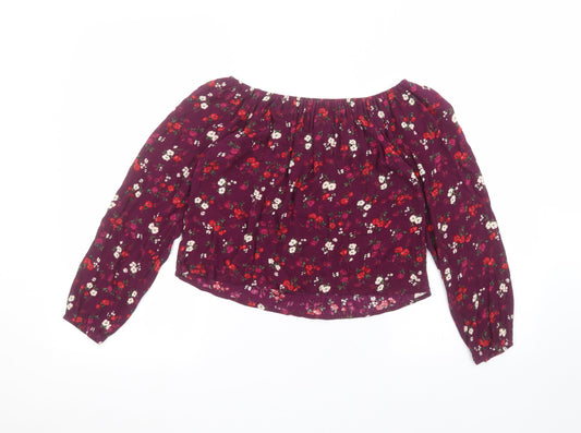Hollister Womens Purple Floral Basic Blouse Size XS