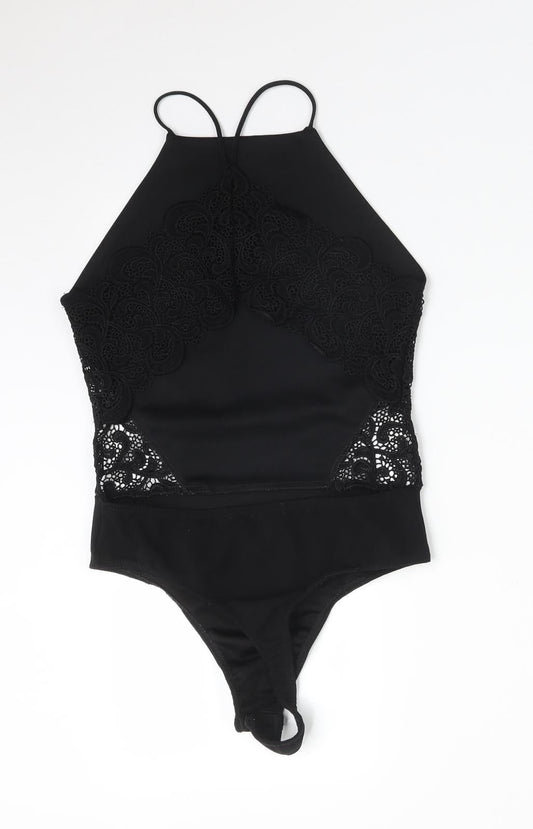 Missguided Womens Black Floral Bodysuit One-Piece Size 8