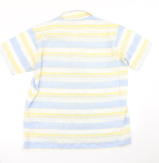 Allen Jolly Womens Blue Striped Basic Button-Up Size L