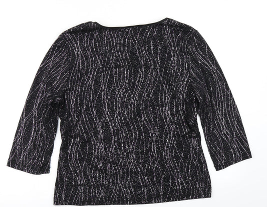 M&Co Womens Black Striped Basic T-Shirt Size 16