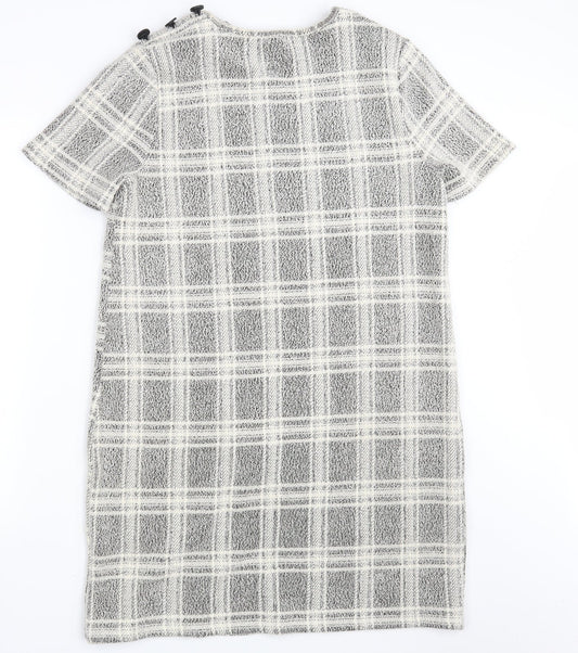 New Look Womens White Check A-Line Size 14