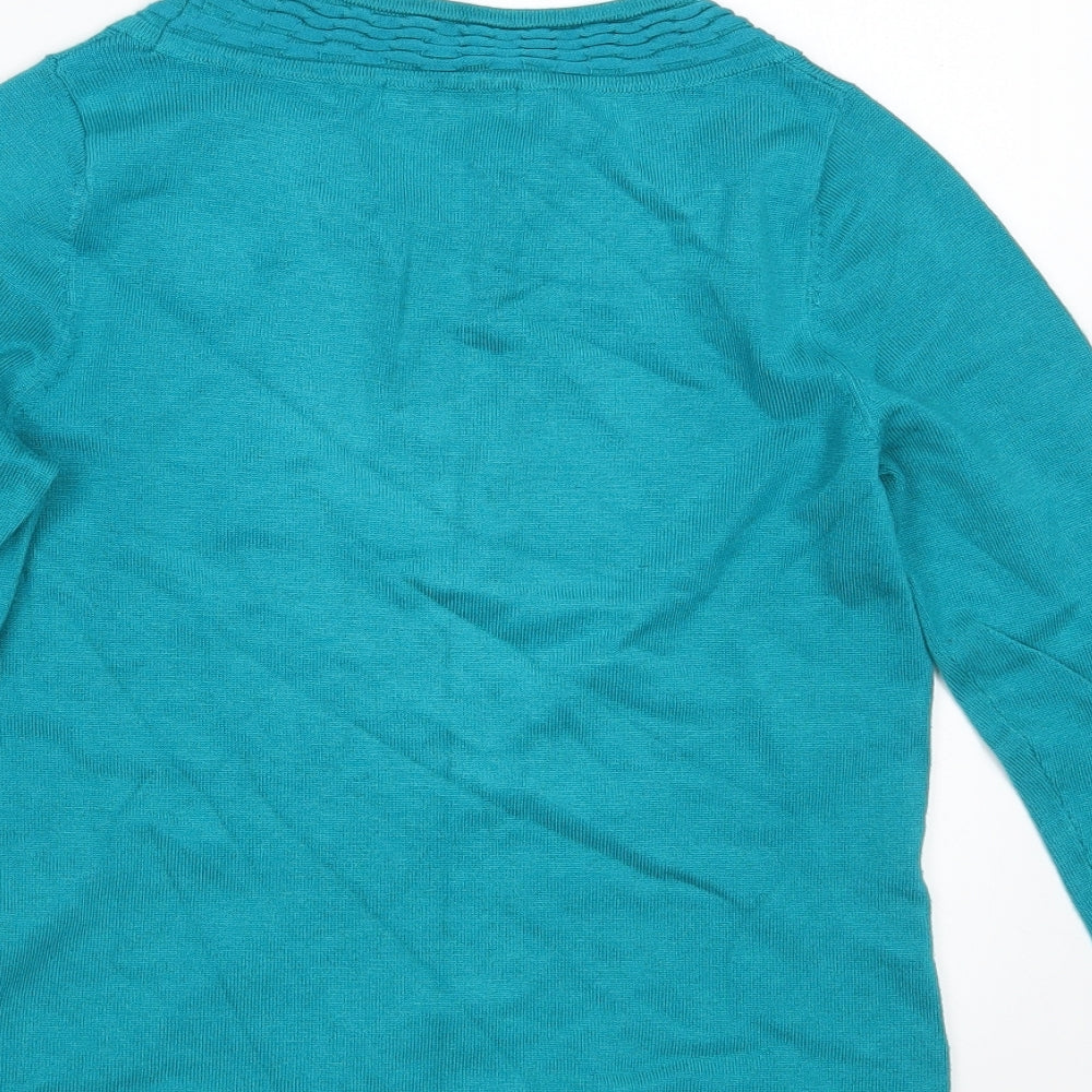 BM Collection Womens Blue Knit Pullover Jumper Size XS