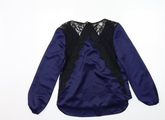 Lipsy Womens Blue Satin Basic Blouse Size 8