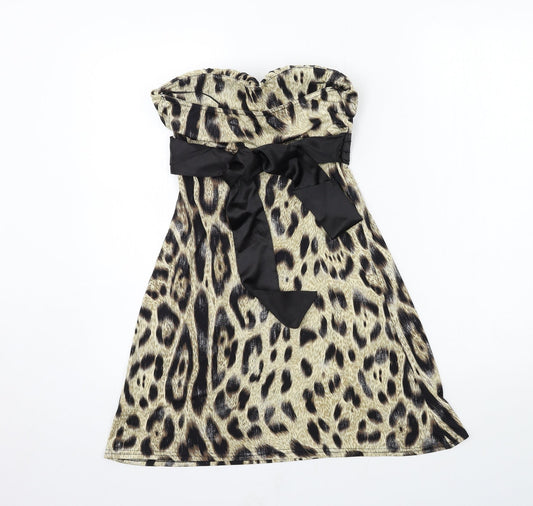 CFLUK Womens Beige Animal Print Jersey Bodycon Size M