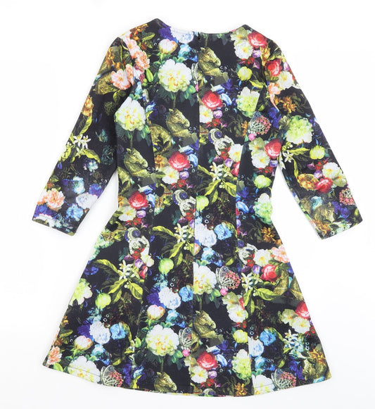 Yumi Womens Black Floral Fit & Flare Size 6