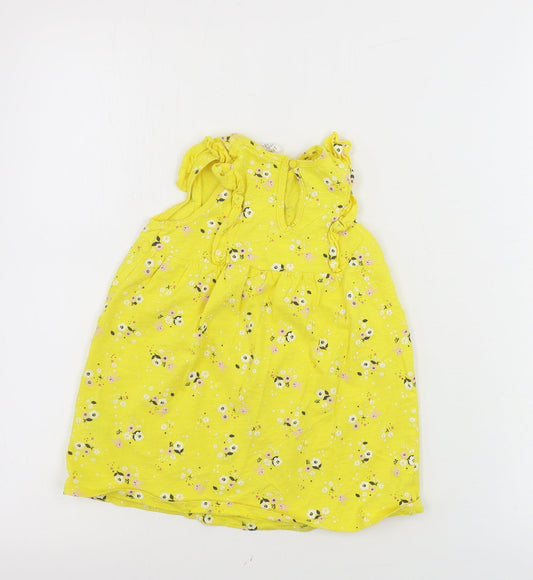 H&M Girls Yellow Floral A-Line Size 12-18 Months