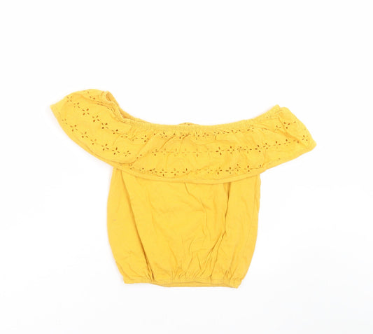 Primark Girls Yellow Floral Basic T-Shirt Size 10-11 Years - Embroidered detail