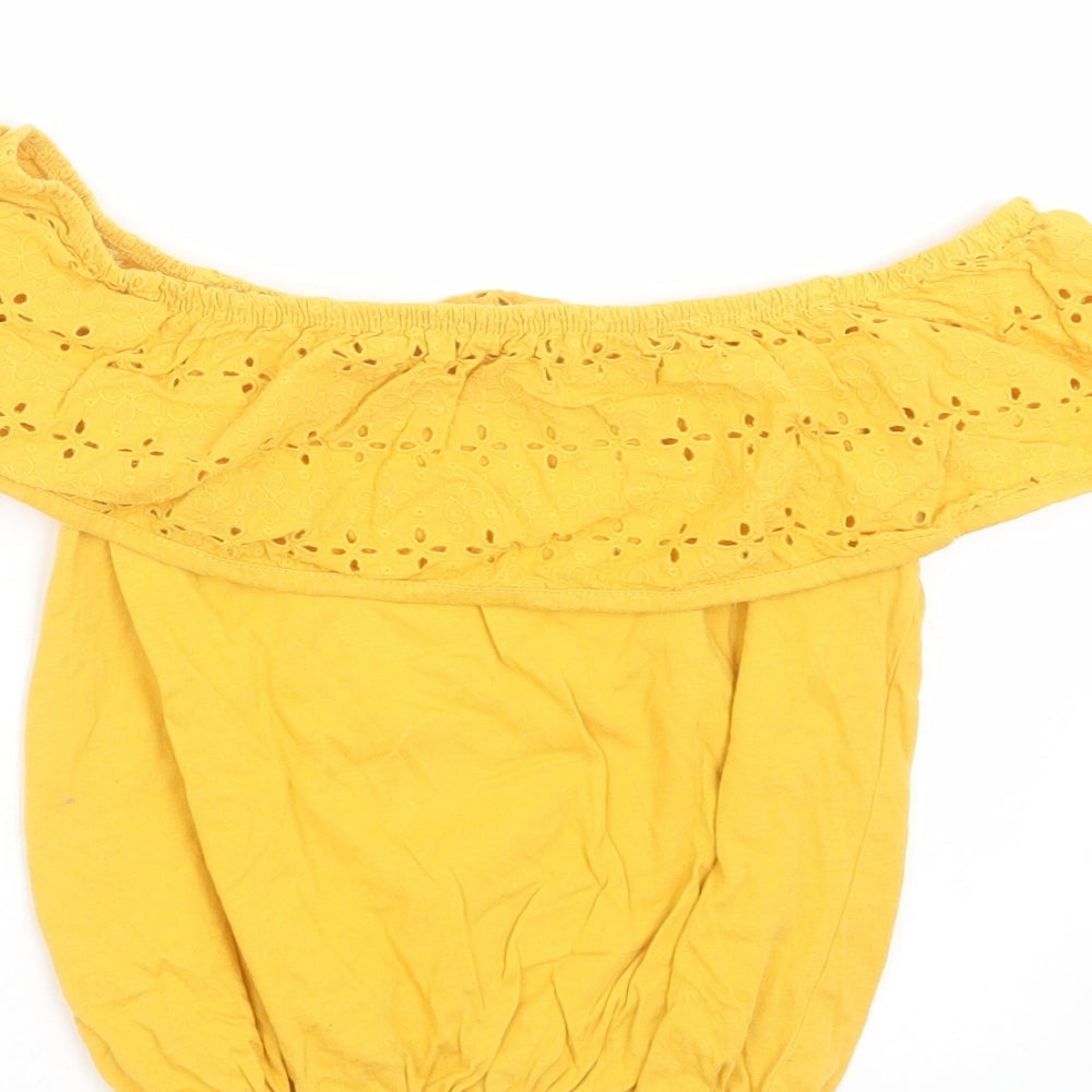 Primark Girls Yellow Floral Basic T-Shirt Size 10-11 Years - Embroidered detail