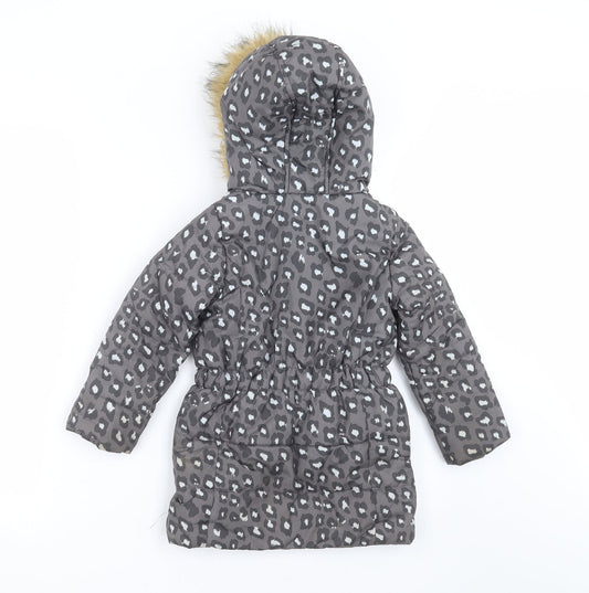 Emoi Girls Grey Animal Print Parka Jacket Size 3 Years