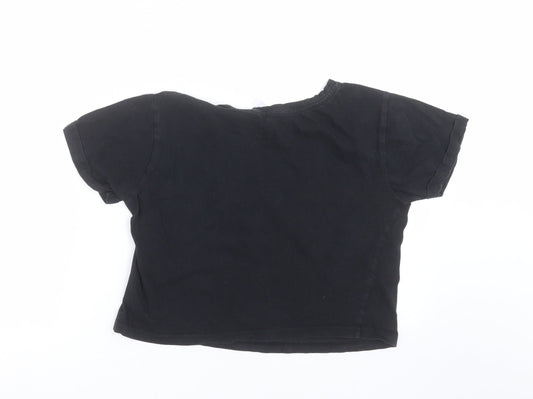 New Look Girls Black Cropped T-Shirt Size M - cactus