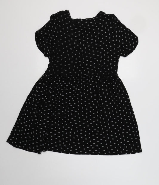 PRETTYLITTLETHING Womens Black Polka Dot Fit & Flare Size 10