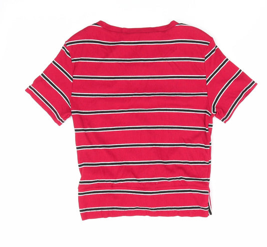 New Look Womens Red Striped Tunic T-Shirt Size 12 - Front hem detail Red White Black stripe