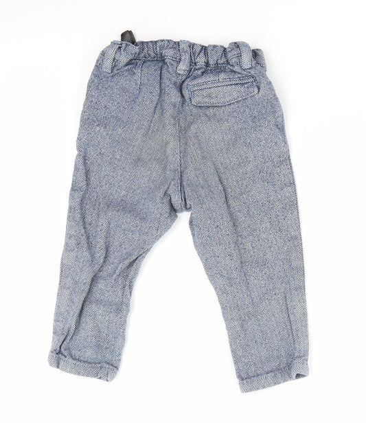 H&M Boys Blue Herringbone Cargo Trousers Size 12 Months - Chino Style