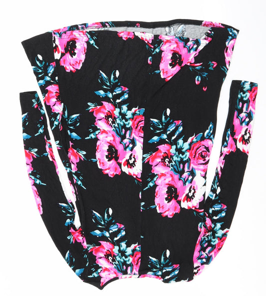 Preworn Womens Black Floral Jersey Fit & Flare Size XS - pink & blue flowers