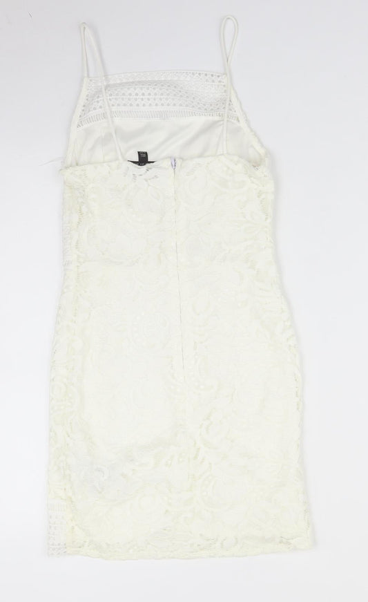 Topshop Womens White Floral Bodycon Size 8