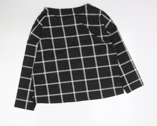 M&Co Womens Black Plaid Basic T-Shirt Size 14