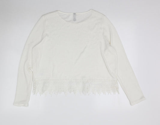 H&M Womens White Knit Pullover Jumper Size L - Thin material